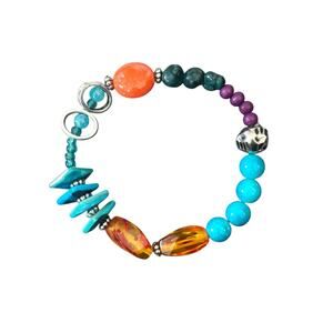 Vintage Blue/Orange Beaded Bracelet Fashion Costume Jewelry